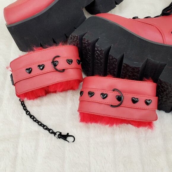 Goth Punk Platform Ankle Boots Furry Chain Cuff 57 - Picture 8 of 16